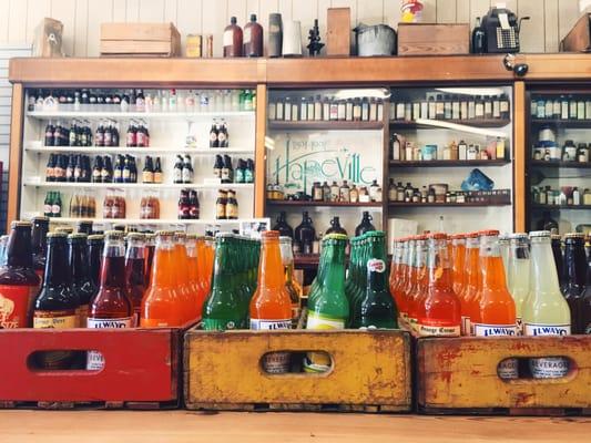 They sell lots of different sodas, from ginger beer, to peach pop, to pepper elixir, etc.