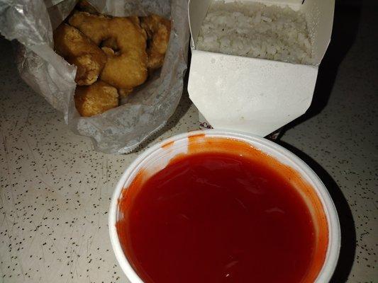 Sweet and Sour Shrimp, Sweet and Sour Sauce, White Rice as they ran out of the fried rice that they failed to tell the customer.