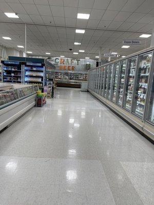 The frozen foods section, and a view of the craft beer section.