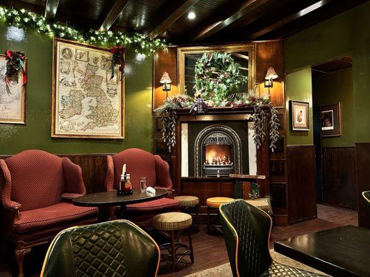 Perfect cozy British pub vibes, and Christmas takes it up a notch