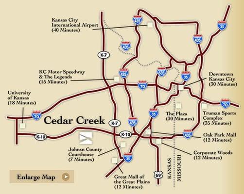 Cedar Creek is close to many of Kansas City's biggest attractions.