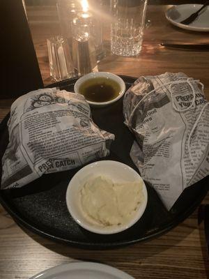 Warm bread, honey butter, olive oil with balsamic dipping sauce.