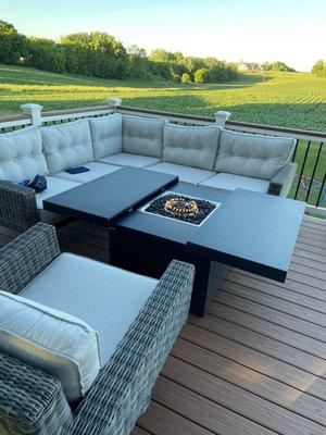 Patio furniture and fire pit