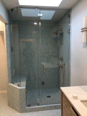 3-Panel Frameless Shower Door with Transom