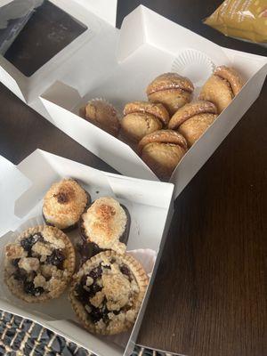 Blueberry cobbler, coconut traditional macaroons and the special lime macaroons which make me drool.