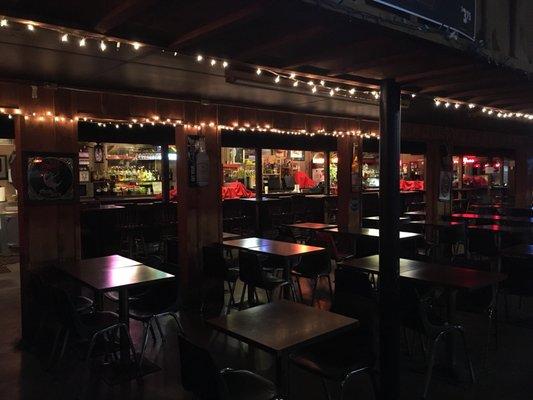 The bar area - love the white Christmas lights!