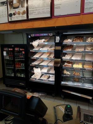 Poorly stocked. Most donut types sold out by mid morning.  The kids working are friendly.