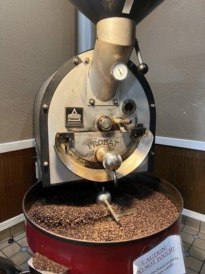 Coffee roaster in the shop