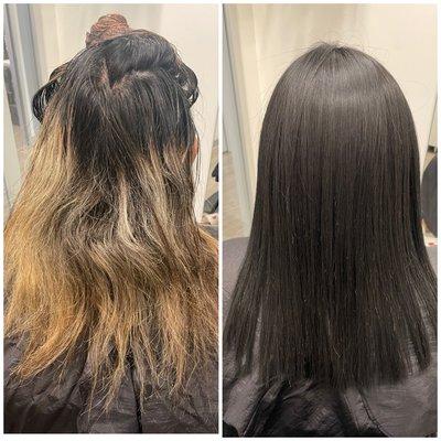 Color correction and Keratin complex smoothing treatment