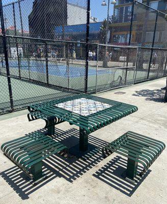 Chess table between the tennis courts.