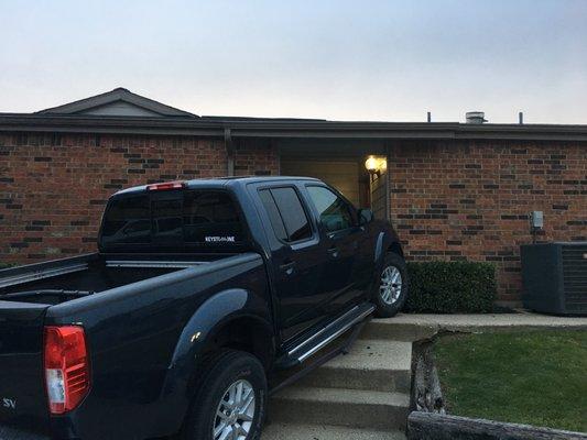 My truck stuck on a hand rail.