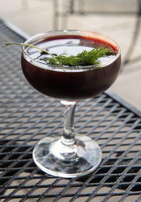 The Iliac – Beet-infused vodka, caraway, dill, dry vermouth, house celery salt. © 2019 Karen Johanson, All Rights Reserved.