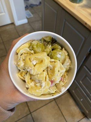 Tortellini salad side. Great tang from the goat cheese!