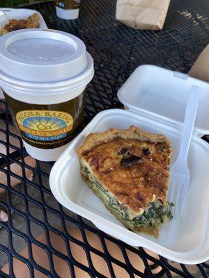 Cafe mocha, spinach portobello quiche