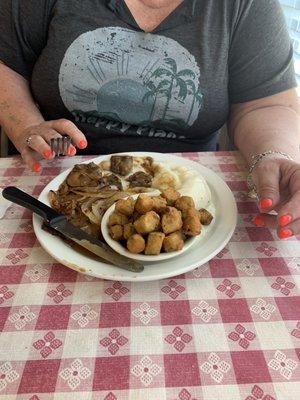 My wife's liver and onion meal whose leftovers were relegated to the backseat for our journey back to the Dallas area.