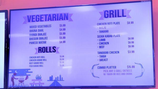 Menu from cafe inside