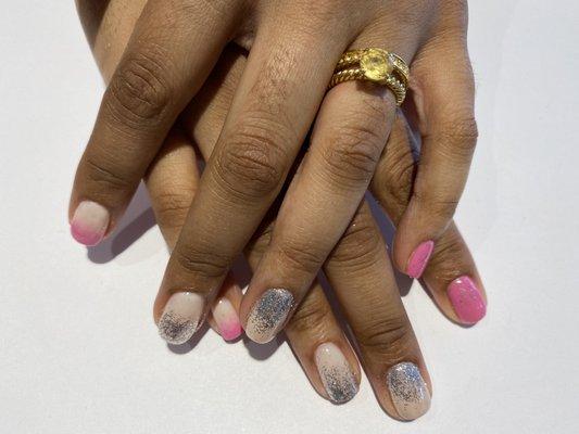 Colagel pink and white gel with ombre and sparkle design