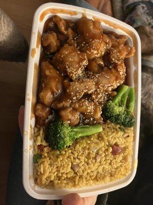 Sesame chicken combo with pork friend rice