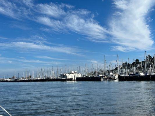 View of the Taj Mahal floating home in Sausalito