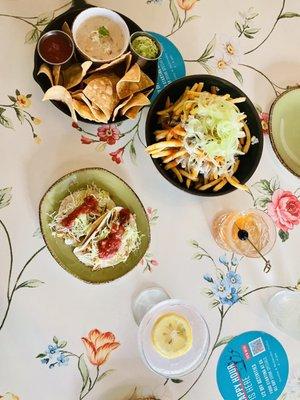 Appetizers happy hour and Old Fashioned + Lavender Sour