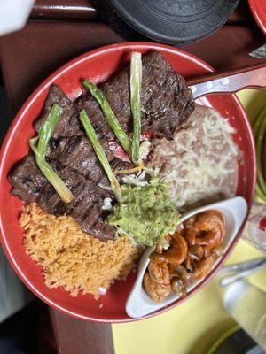 Carne asada with a side of camarones a la diabla