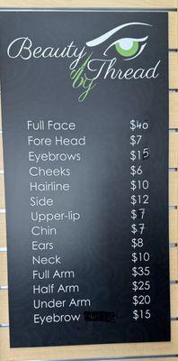 Beauty by Thread Current Price List