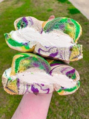 Rainbow Bagel with Cream Cheese (@paigeeatshouston on Instagram)