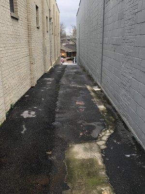 Alley way to backside of building and parking.