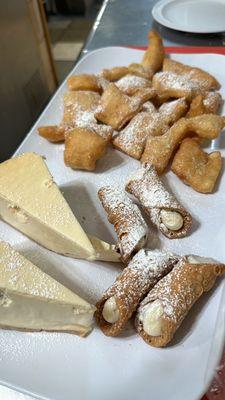 Cheesecake, Small Cannoli, Fried Dough