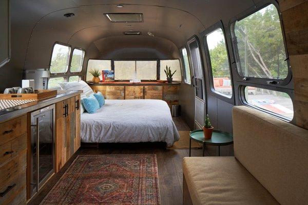 One of two Airstream trailer bedrooms with King bed!