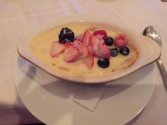 White Chocolate waffle bread pudding with berries