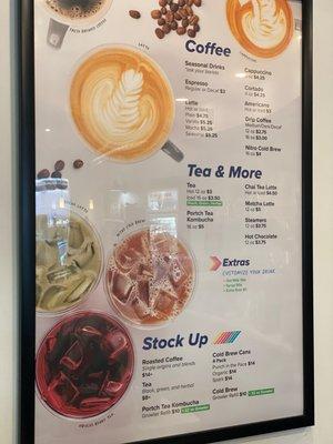 coffee and tea menu