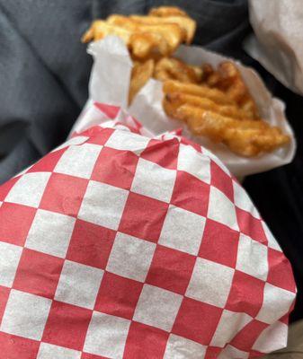 Burger + waffle fries