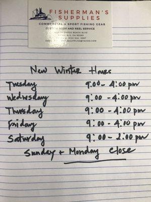 New winter business hours