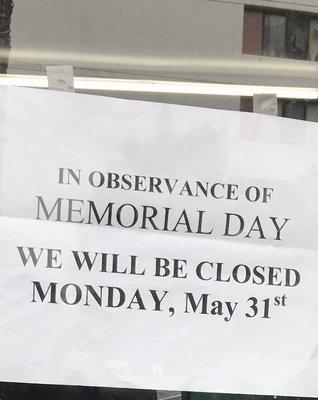 Will be closed 5/31/21