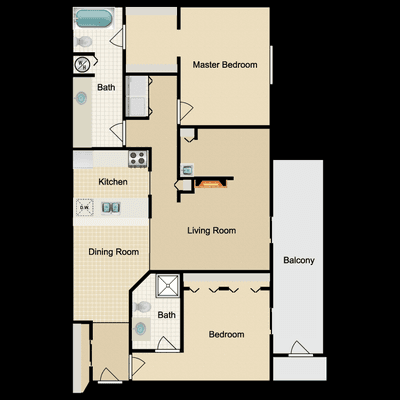 2 Bedroom 2 Bathroom with a Den 1065 Sq Ft Floor Plan