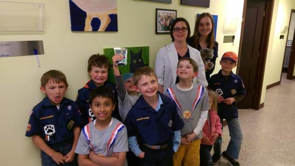 The Cub Scouts Den 10 Tigers of Pack 211 getting a tour of the hospital with Dr. Douglas and Melissa.