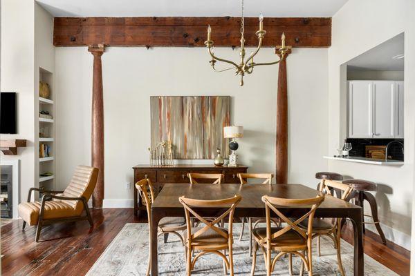 Interior view of High Society luxury vacation rental as part of the part of the historic "The High School of Charleston" building, circa 184