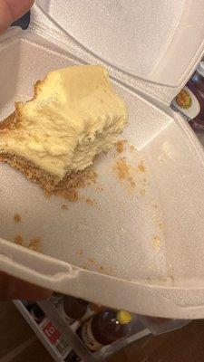 Finally get to eat the cheesecake after letting it sit out, got impatient and we ended up defrosting it in the microwave.