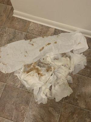 The pile of Clorox wipes I used after cleaning the refrigerator they didn't want to replace