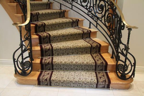 Curved Staircase made from Broadloom and Border. Hewlett, New York