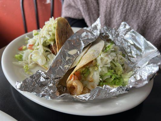 Shrimp tacos and beef tacos