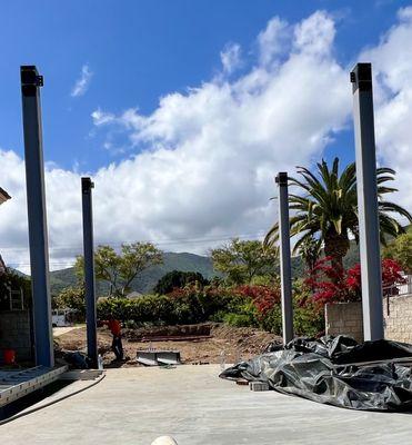 steel columns and new slab for RV garage