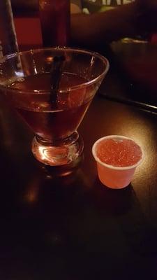 F-Bomb (Crown Royal, Peach Schnapps, Blueberry Juice and Tropical Red Bull and jelly shot