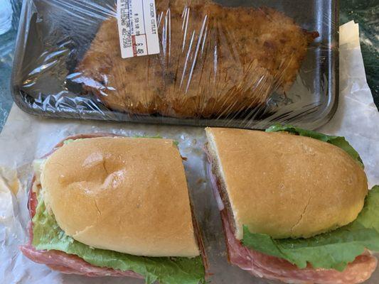 My regular Italian mix  sandwich and a chicken cutlet for dinner.