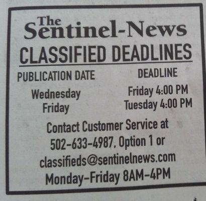 6/7/23 Contact information for the Sentinel News