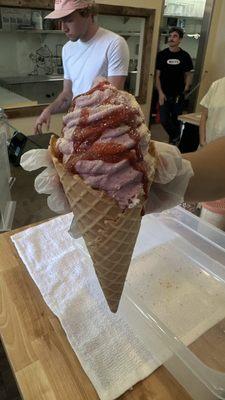 Blueberry and raspberry waffle cone