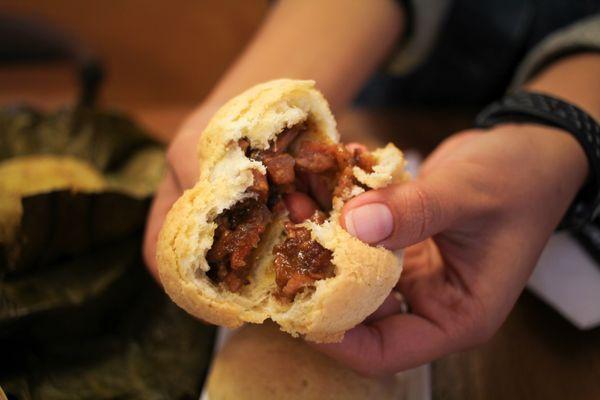 Inside of the Baked BBQ Pork Buns 3 Piece ($6)