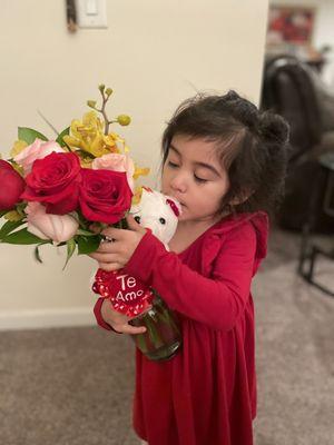 My daughter holding her Valentine's Day bouquet, she absolutely loved it!