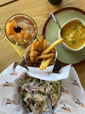 A feast! Chicken pita combo and lemon chicken soup, Buffalo reserve old fashioned sweet, everything is wonderful